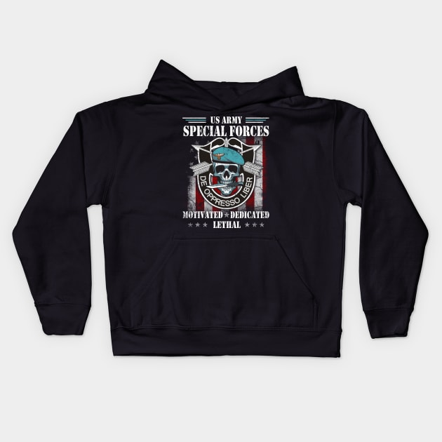 US Army Special Forces Group Skull  De Oppresso Liber SFG - Gift for Veterans Day 4th of July or Patriotic Memorial Day Kids Hoodie by Oscar N Sims